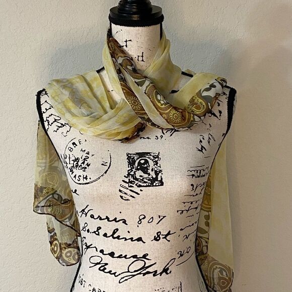 ❤️Charming Charlie Yellow/Brown Paisley Scarf - Picture 8 of 8